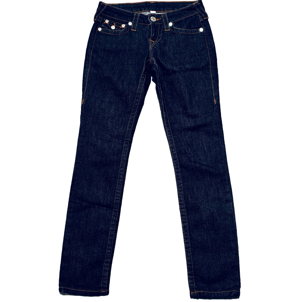 True Religion Jeans Women’s Fit 26 x28 Skinny Dark Wash Flap Pockets Low Rise